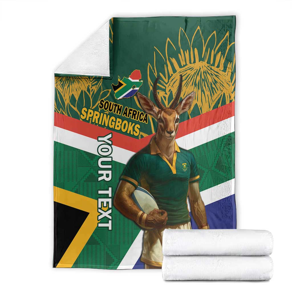 Custom South Africa Rugby Blanket 2024 Go Springboks Mascot African Pattern LT14