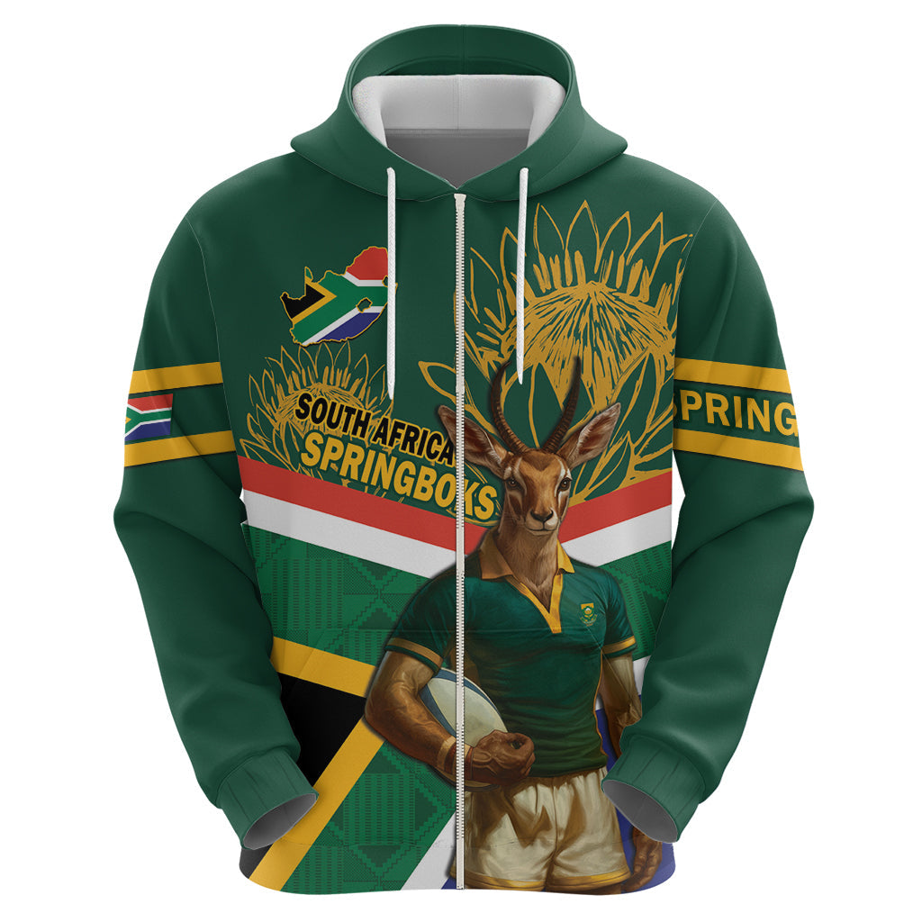 Custom South Africa Rugby Hoodie 2024 Go Springboks Mascot African Pattern LT14