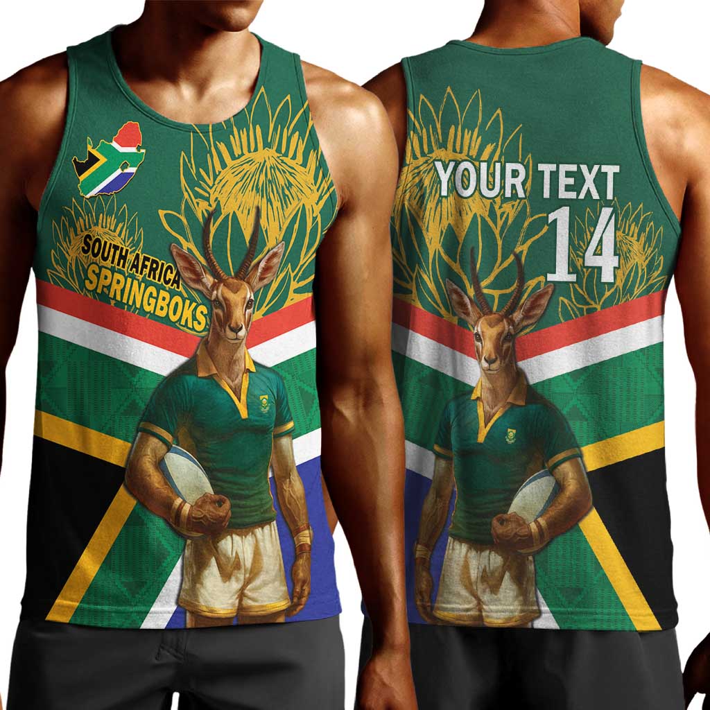 Custom South Africa Rugby Men Tank Top 2024 Go Springboks Mascot African Pattern LT14