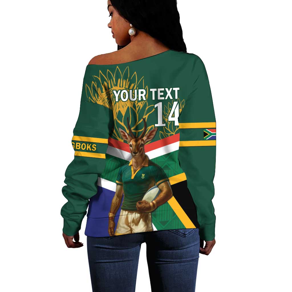 Custom South Africa Rugby Off Shoulder Sweater 2024 Go Springboks Mascot African Pattern LT14