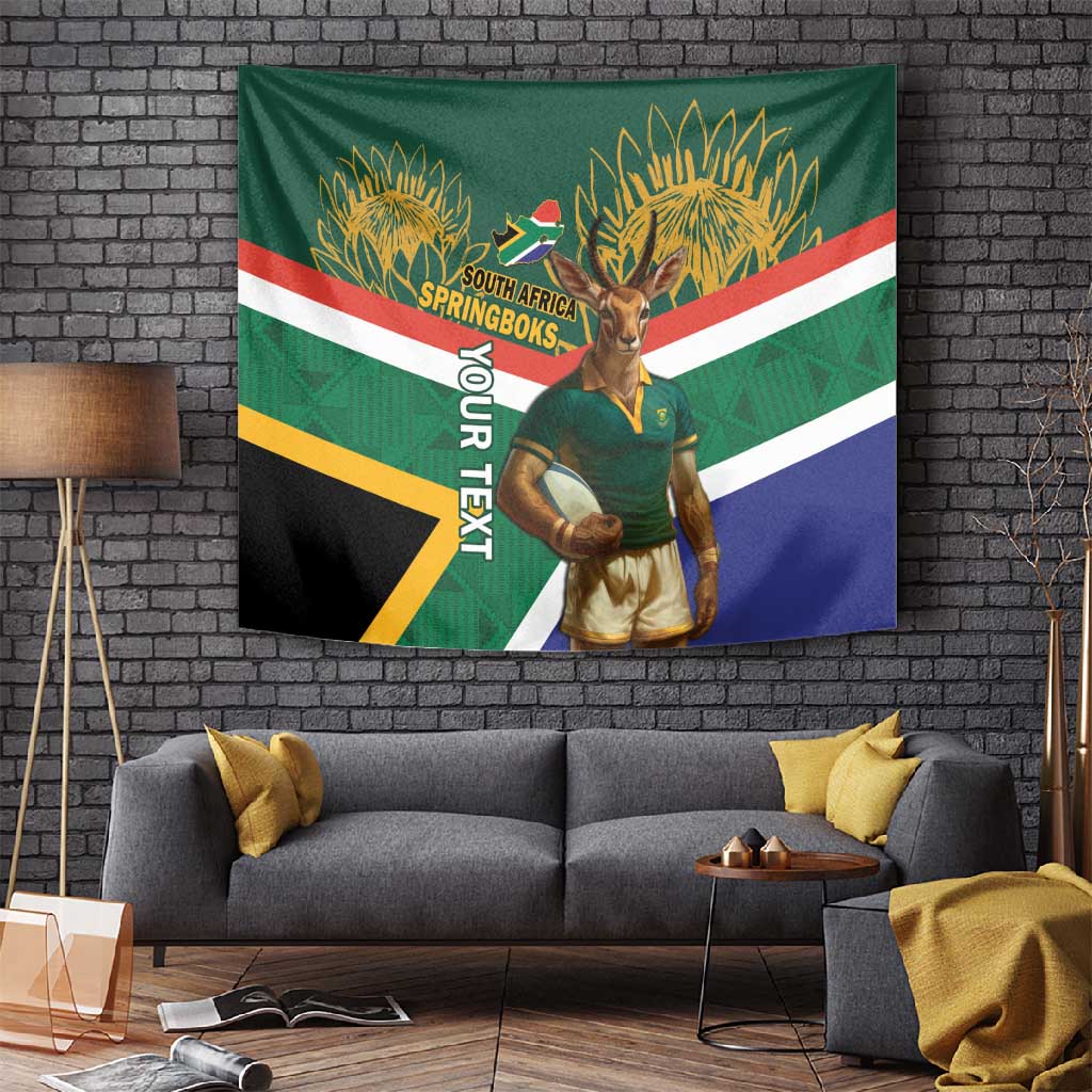 Custom South Africa Rugby Tapestry 2024 Go Springboks Mascot African Pattern LT14