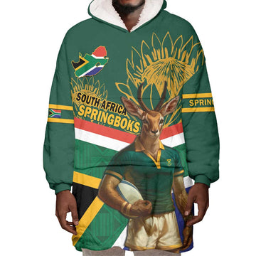 Custom South Africa Rugby Wearable Blanket Hoodie 2024 Go Springboks Mascot African Pattern LT14