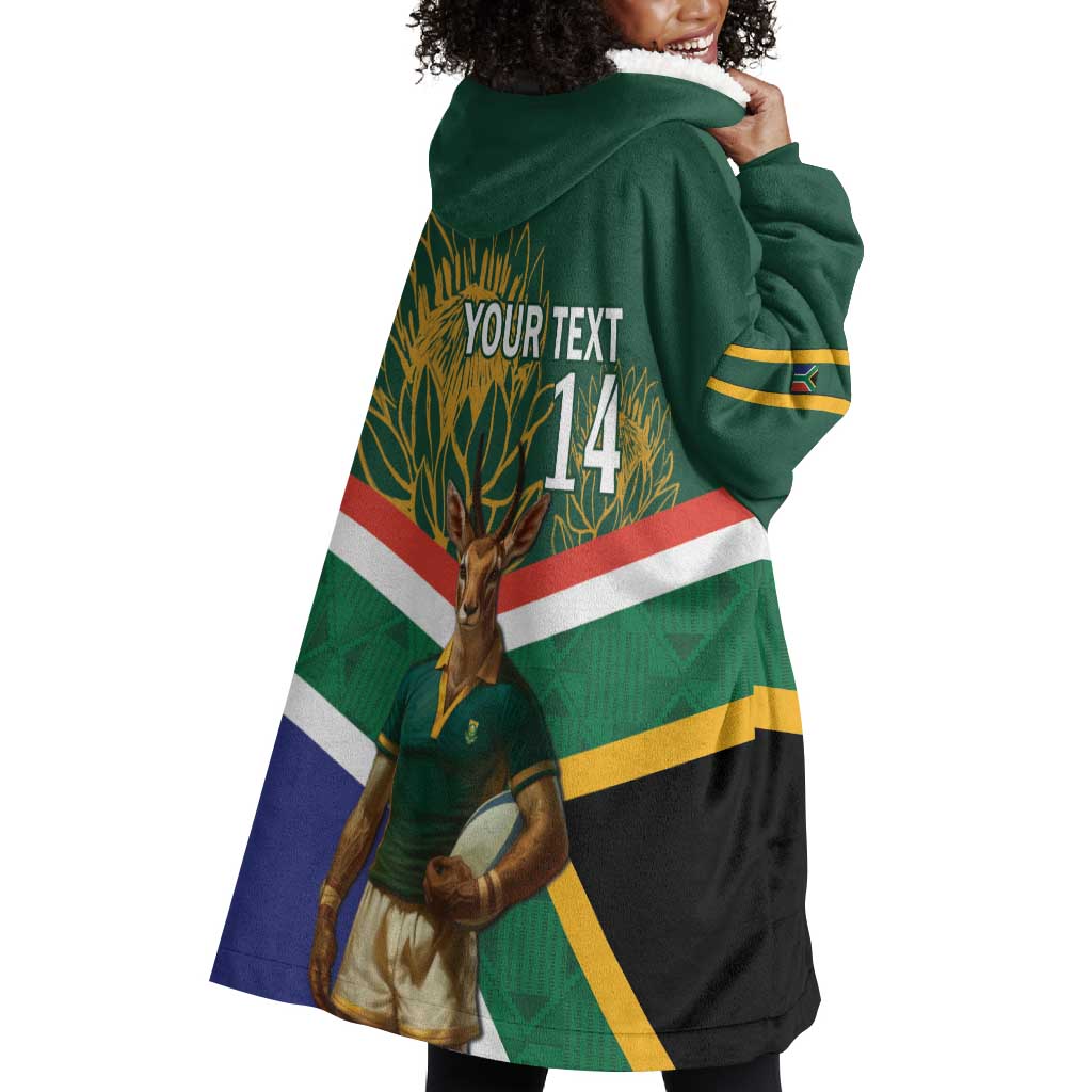 Custom South Africa Rugby Wearable Blanket Hoodie 2024 Go Springboks Mascot African Pattern LT14
