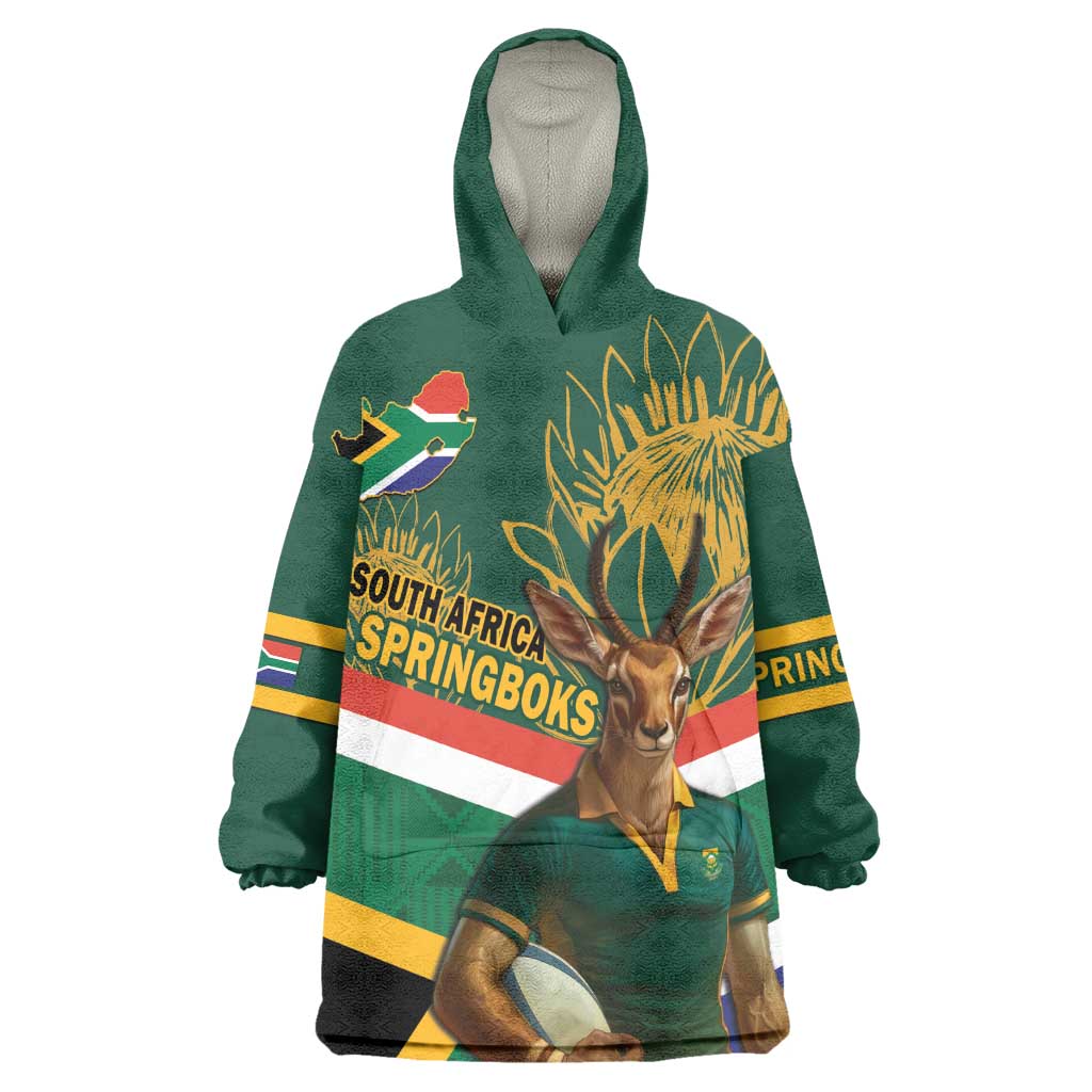 Custom South Africa Rugby Wearable Blanket Hoodie 2024 Go Springboks Mascot African Pattern LT14