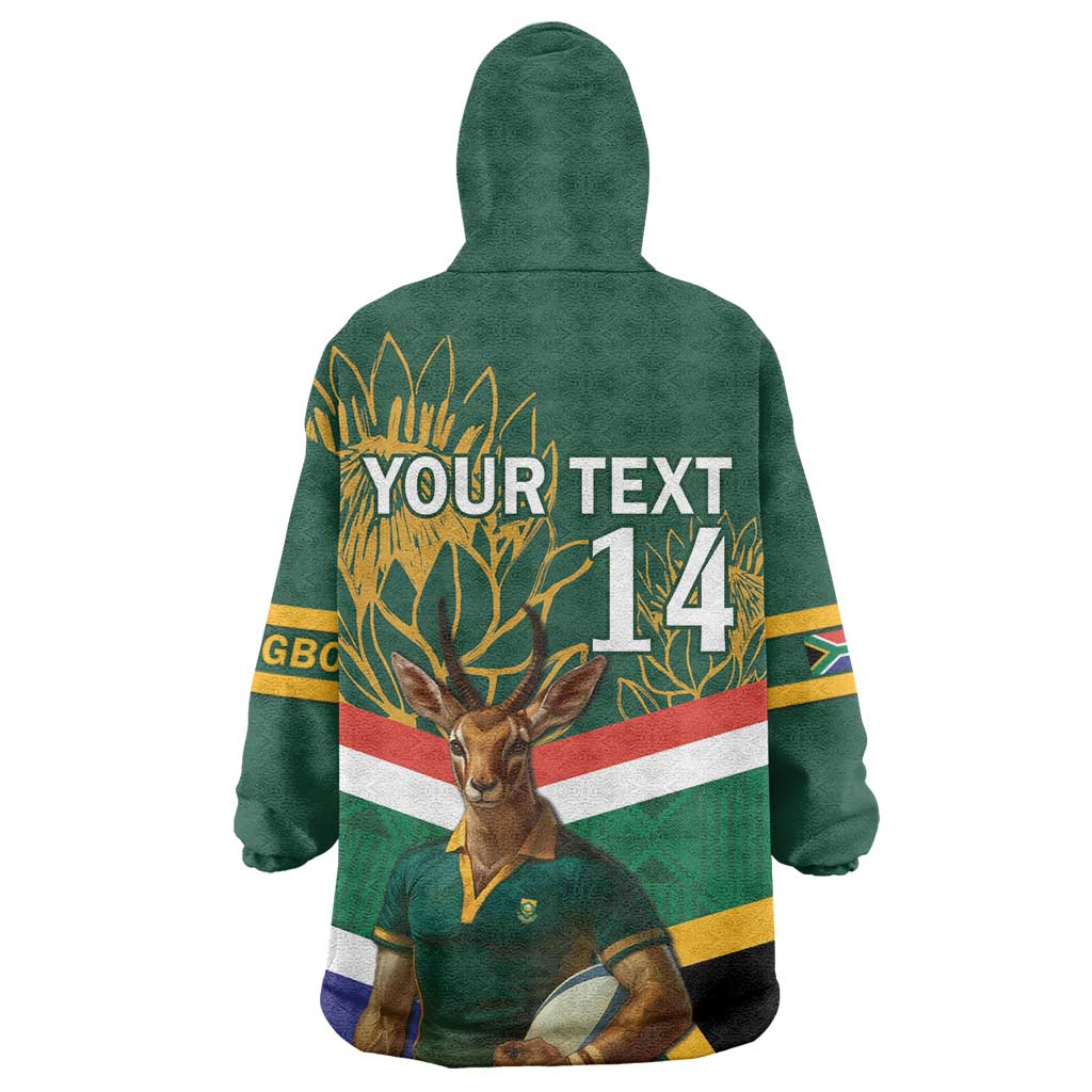 Custom South Africa Rugby Wearable Blanket Hoodie 2024 Go Springboks Mascot African Pattern LT14
