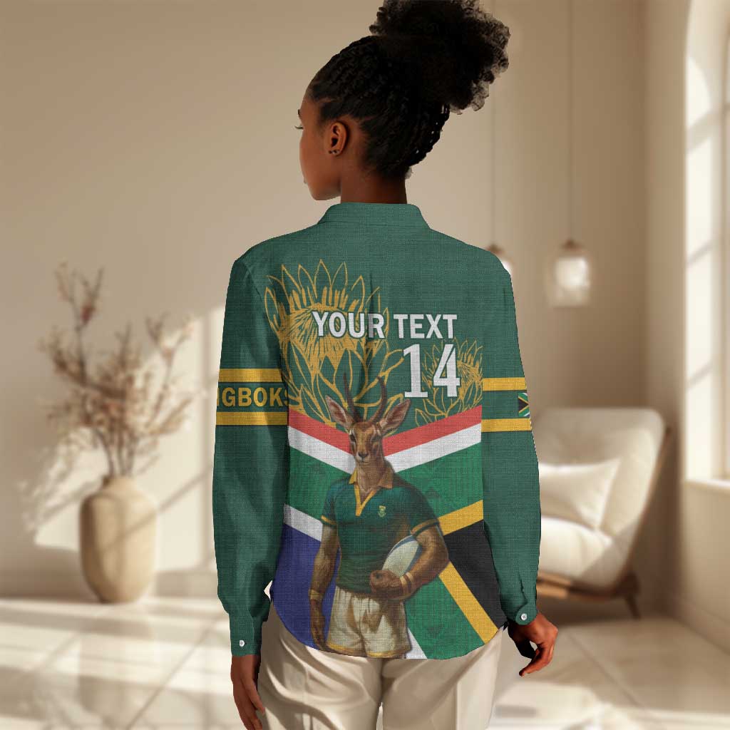 Custom South Africa Rugby Women Casual Shirt 2024 Go Springboks Mascot African Pattern LT14