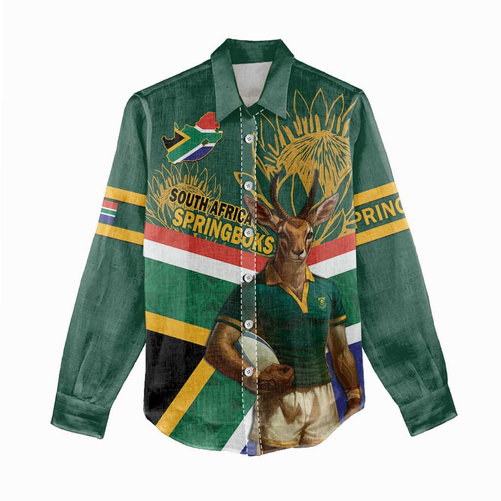 Custom South Africa Rugby Women Casual Shirt 2024 Go Springboks Mascot African Pattern LT14