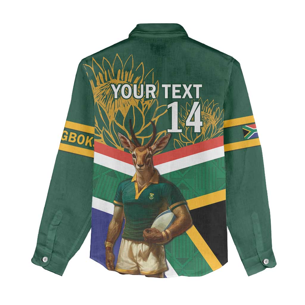 Custom South Africa Rugby Women Casual Shirt 2024 Go Springboks Mascot African Pattern LT14
