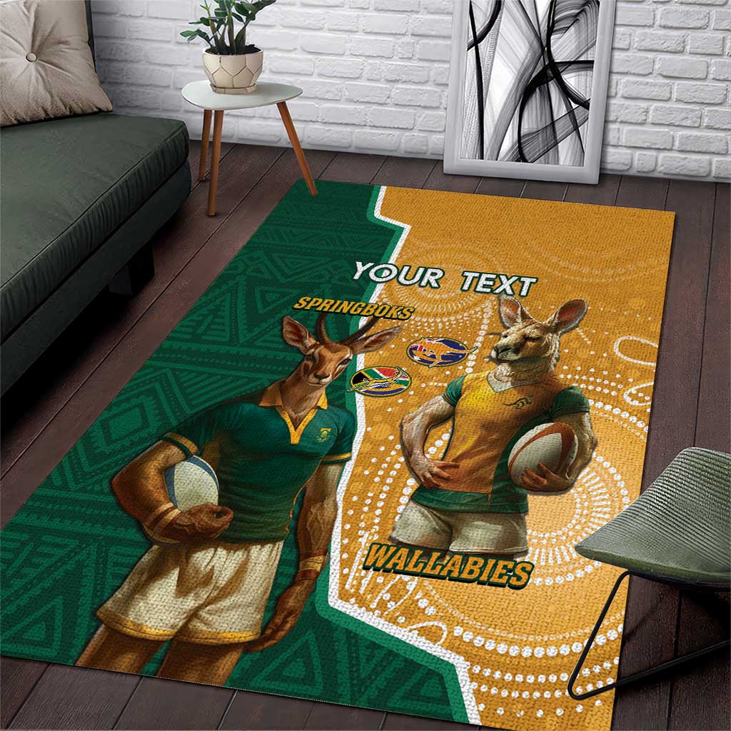 Personalised South Africa And Australia Rugby Area Rug 2024 Springboks Wallabies Mascots Together LT14
