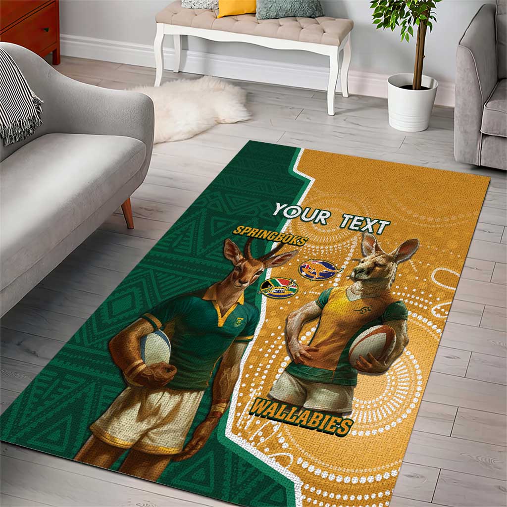 Personalised South Africa And Australia Rugby Area Rug 2024 Springboks Wallabies Mascots Together LT14