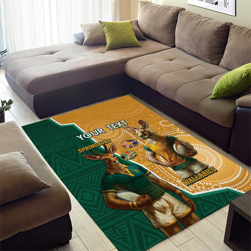 Personalised South Africa And Australia Rugby Area Rug 2024 Springboks Wallabies Mascots Together LT14