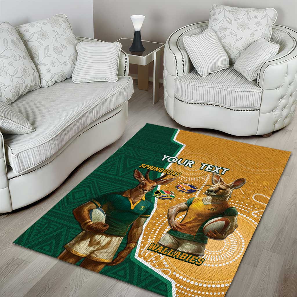 Personalised South Africa And Australia Rugby Area Rug 2024 Springboks Wallabies Mascots Together LT14