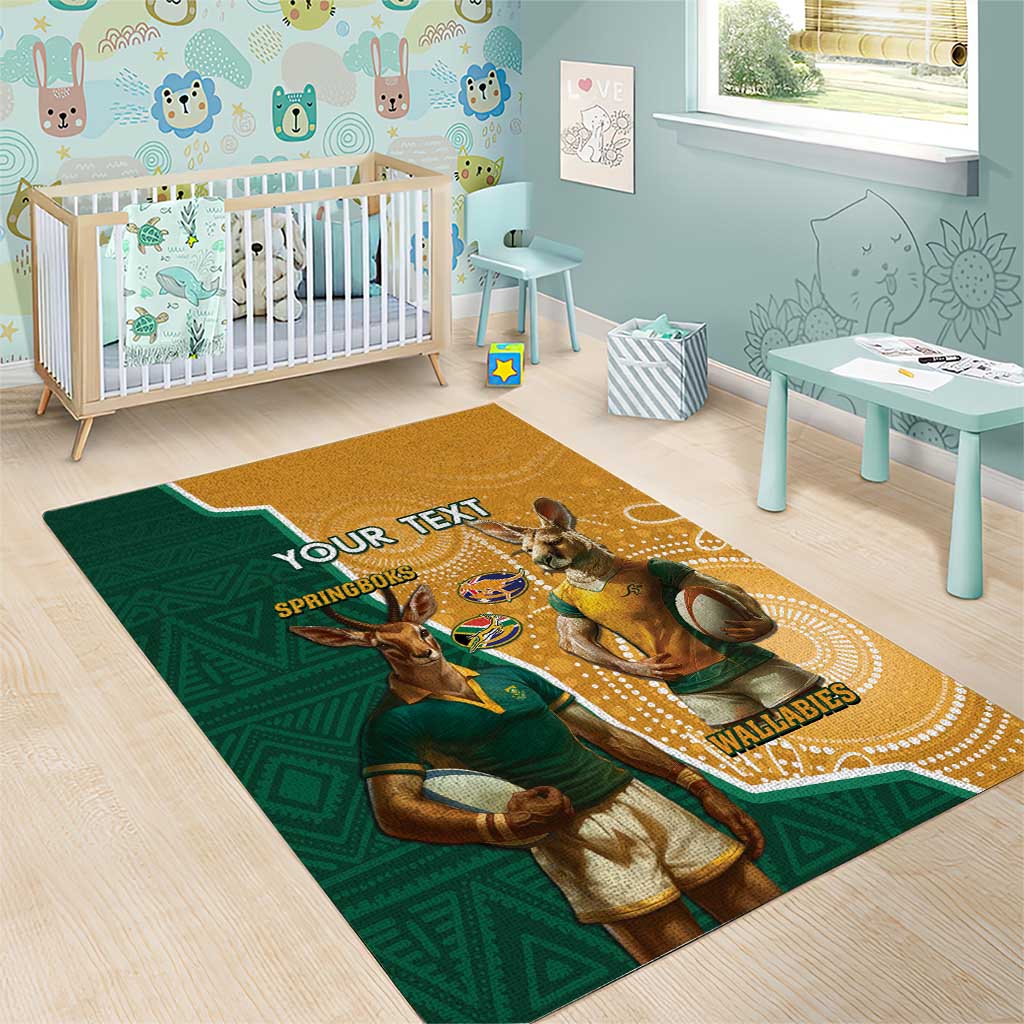 Personalised South Africa And Australia Rugby Area Rug 2024 Springboks Wallabies Mascots Together LT14