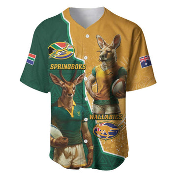 Personalised South Africa And Australia Rugby Baseball Jersey 2024 Springboks Wallabies Mascots Together LT14
