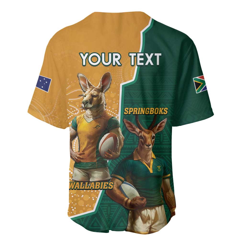 Personalised South Africa And Australia Rugby Baseball Jersey 2024 Springboks Wallabies Mascots Together LT14