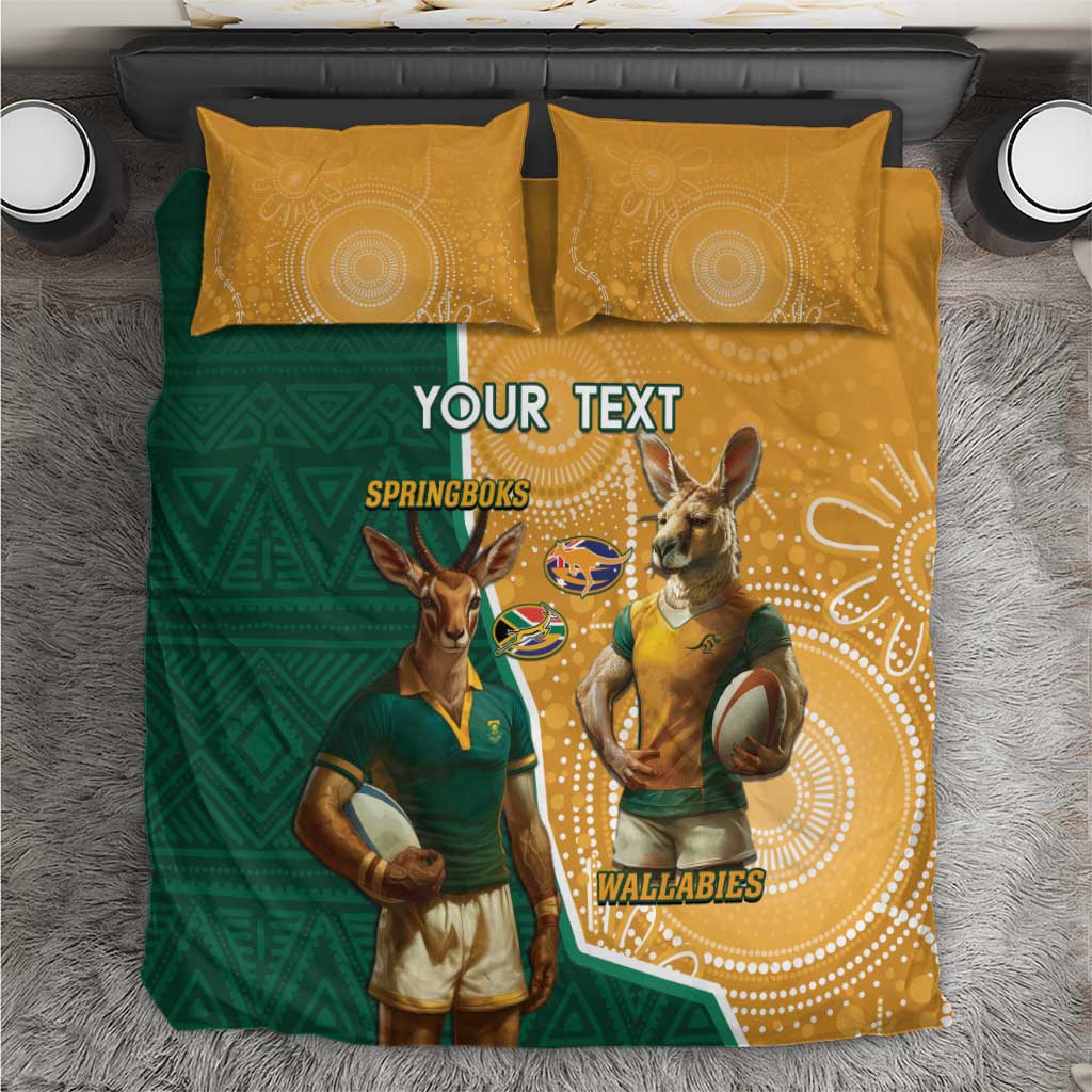 Personalised South Africa And Australia Rugby Bedding Set 2024 Springboks Wallabies Mascots Together LT14