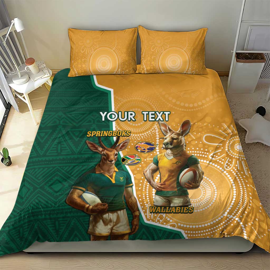 Personalised South Africa And Australia Rugby Bedding Set 2024 Springboks Wallabies Mascots Together LT14