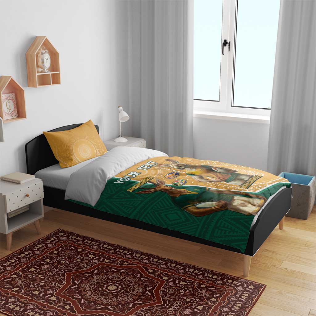 Personalised South Africa And Australia Rugby Bedding Set 2024 Springboks Wallabies Mascots Together LT14