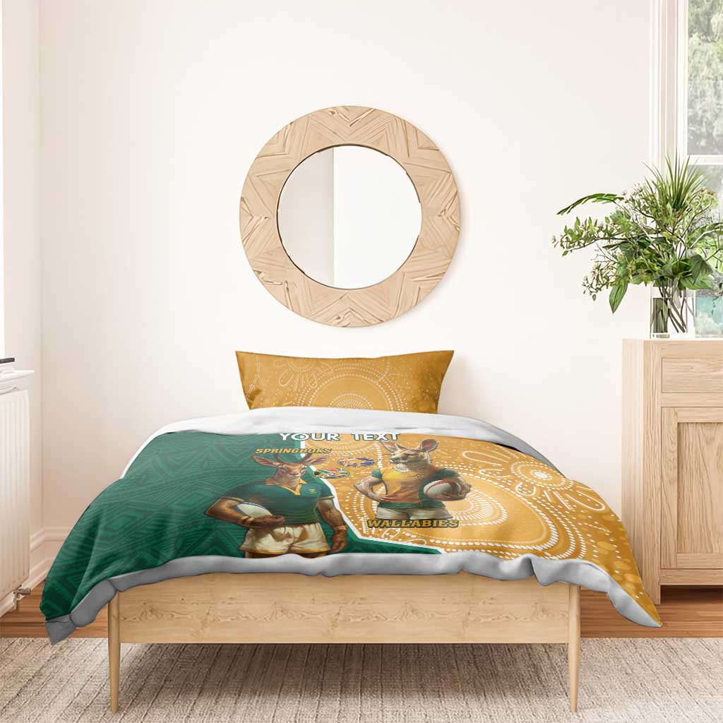 Personalised South Africa And Australia Rugby Bedding Set 2024 Springboks Wallabies Mascots Together LT14