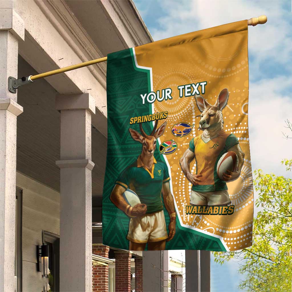Personalised South Africa And Australia Rugby Garden Flag 2024 Springboks Wallabies Mascots Together LT14