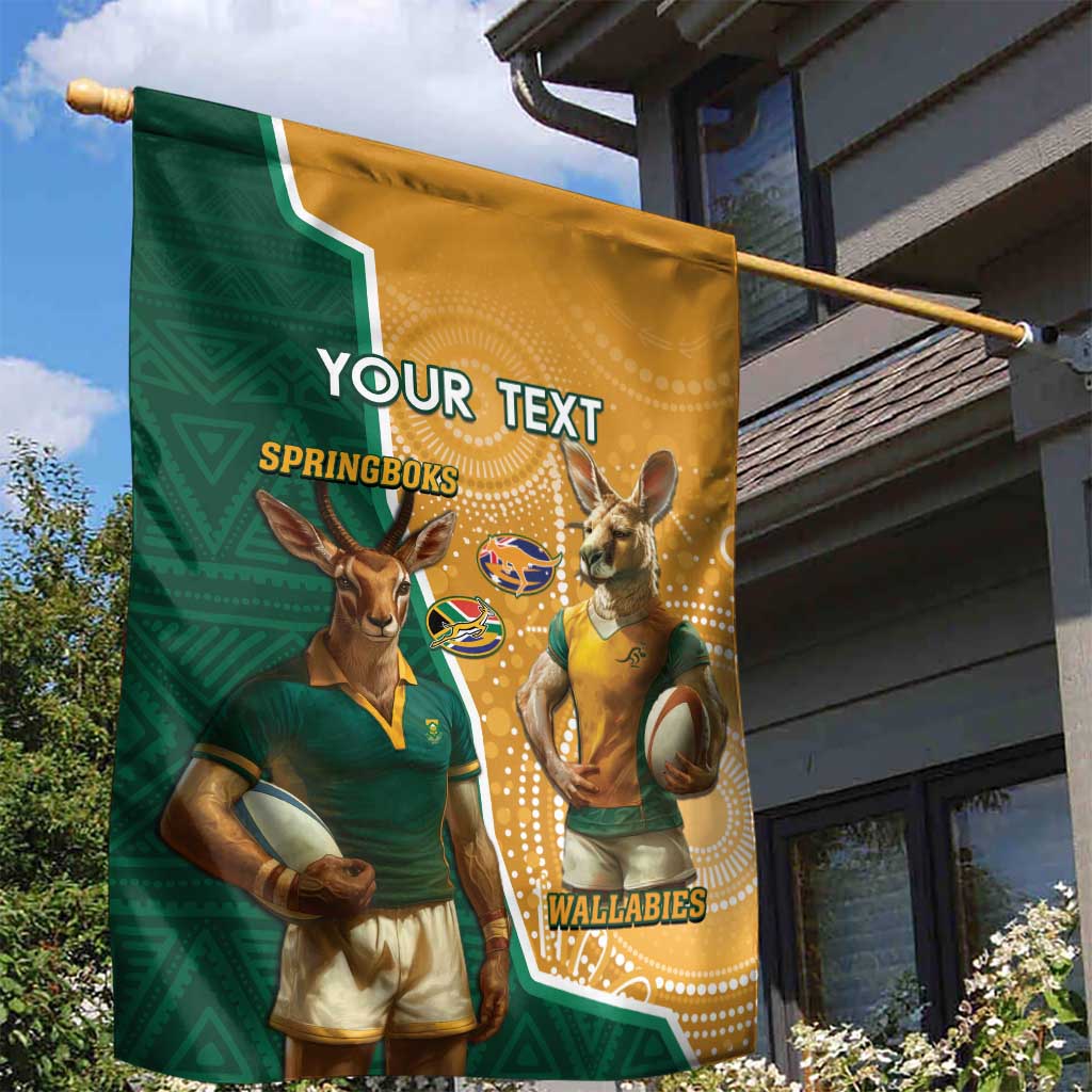 Personalised South Africa And Australia Rugby Garden Flag 2024 Springboks Wallabies Mascots Together LT14