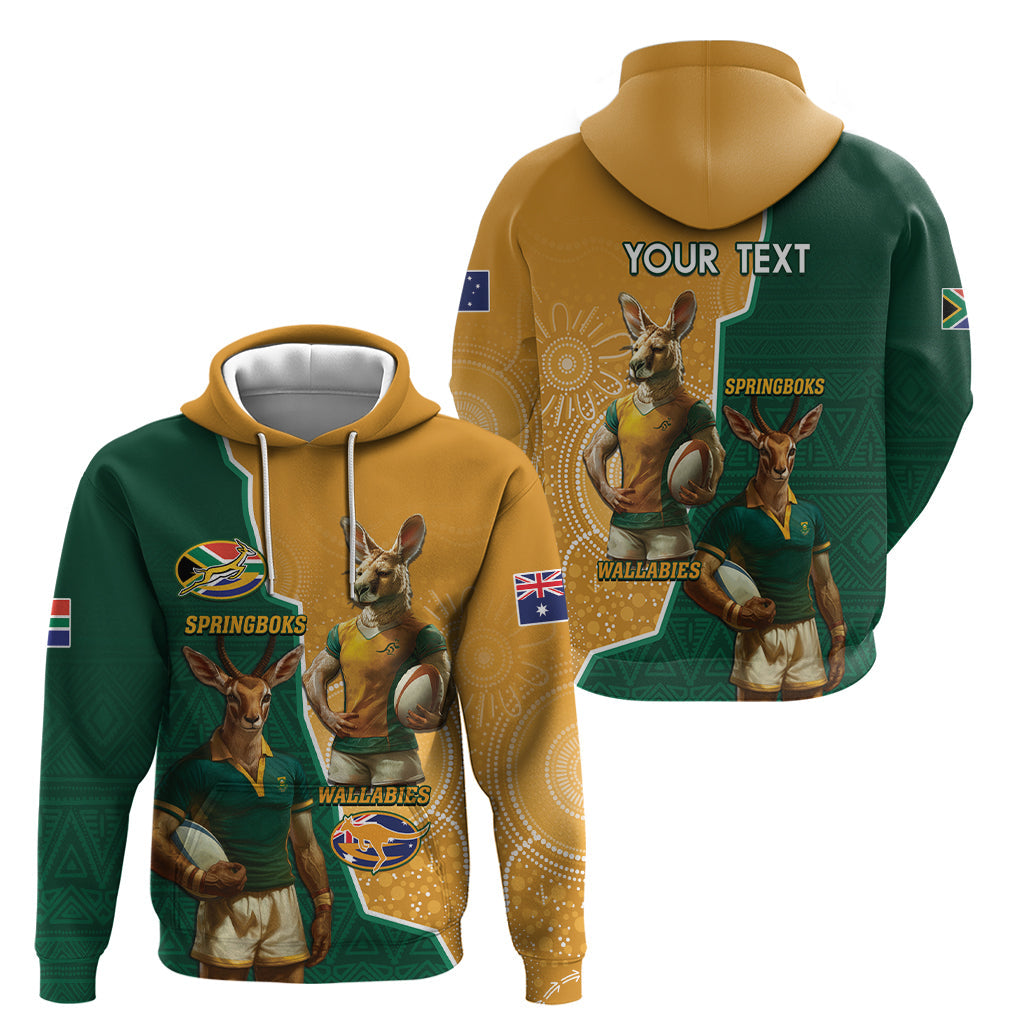 Personalised South Africa And Australia Rugby Hoodie 2024 Springboks Wallabies Mascots Together LT14