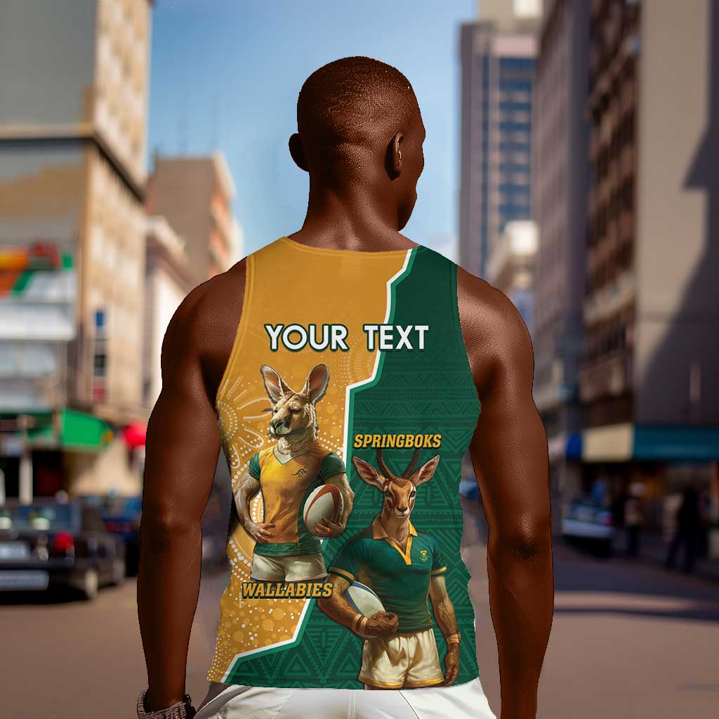 Personalised South Africa And Australia Rugby Men Tank Top 2024 Springboks Wallabies Mascots Together LT14