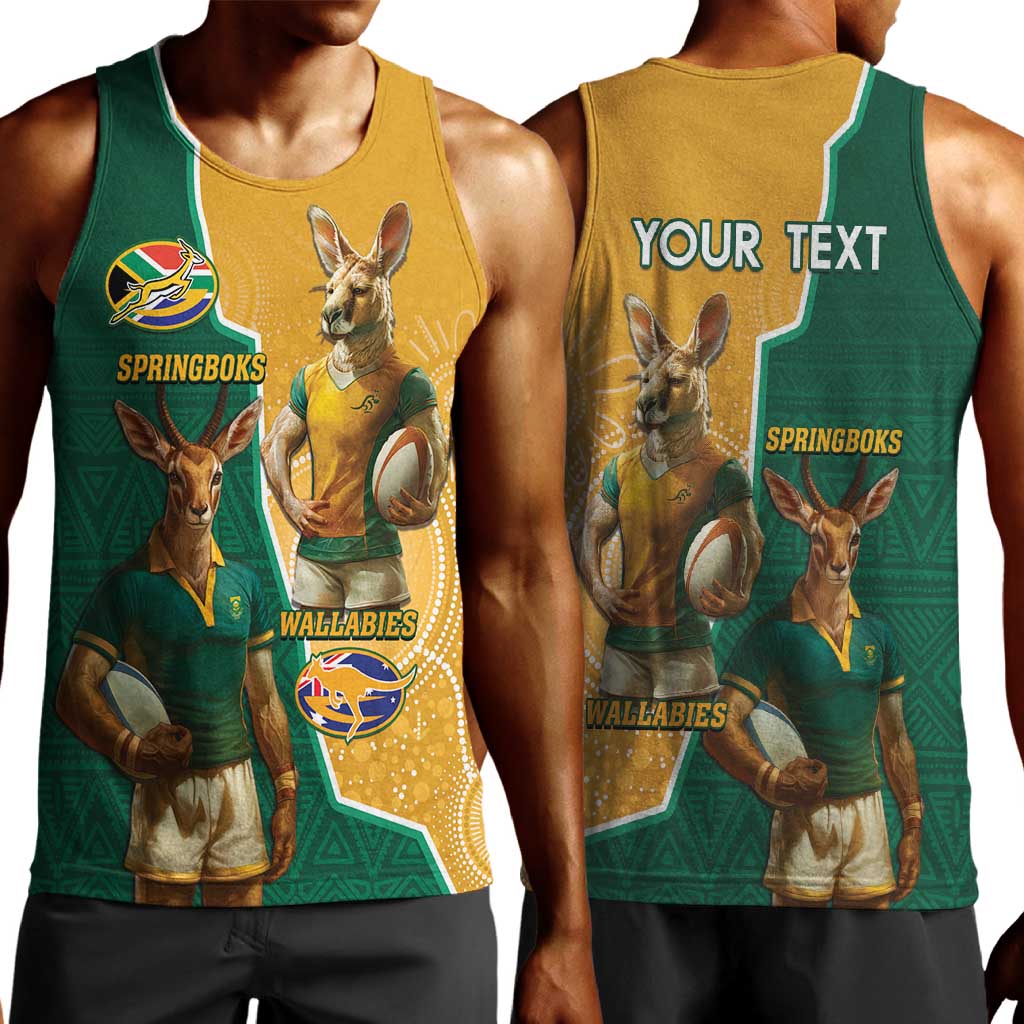 Personalised South Africa And Australia Rugby Men Tank Top 2024 Springboks Wallabies Mascots Together LT14