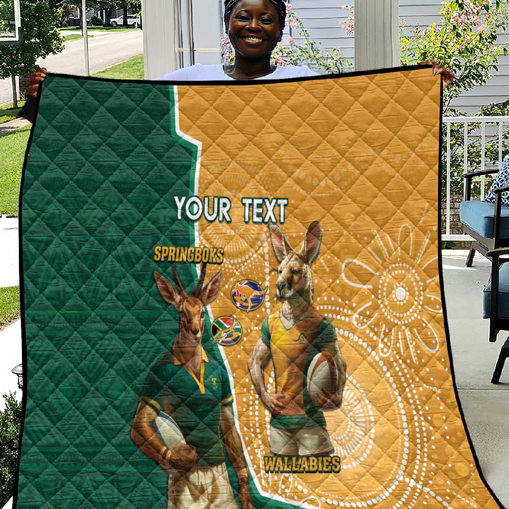 Personalised South Africa And Australia Rugby Quilt 2024 Springboks Wallabies Mascots Together LT14