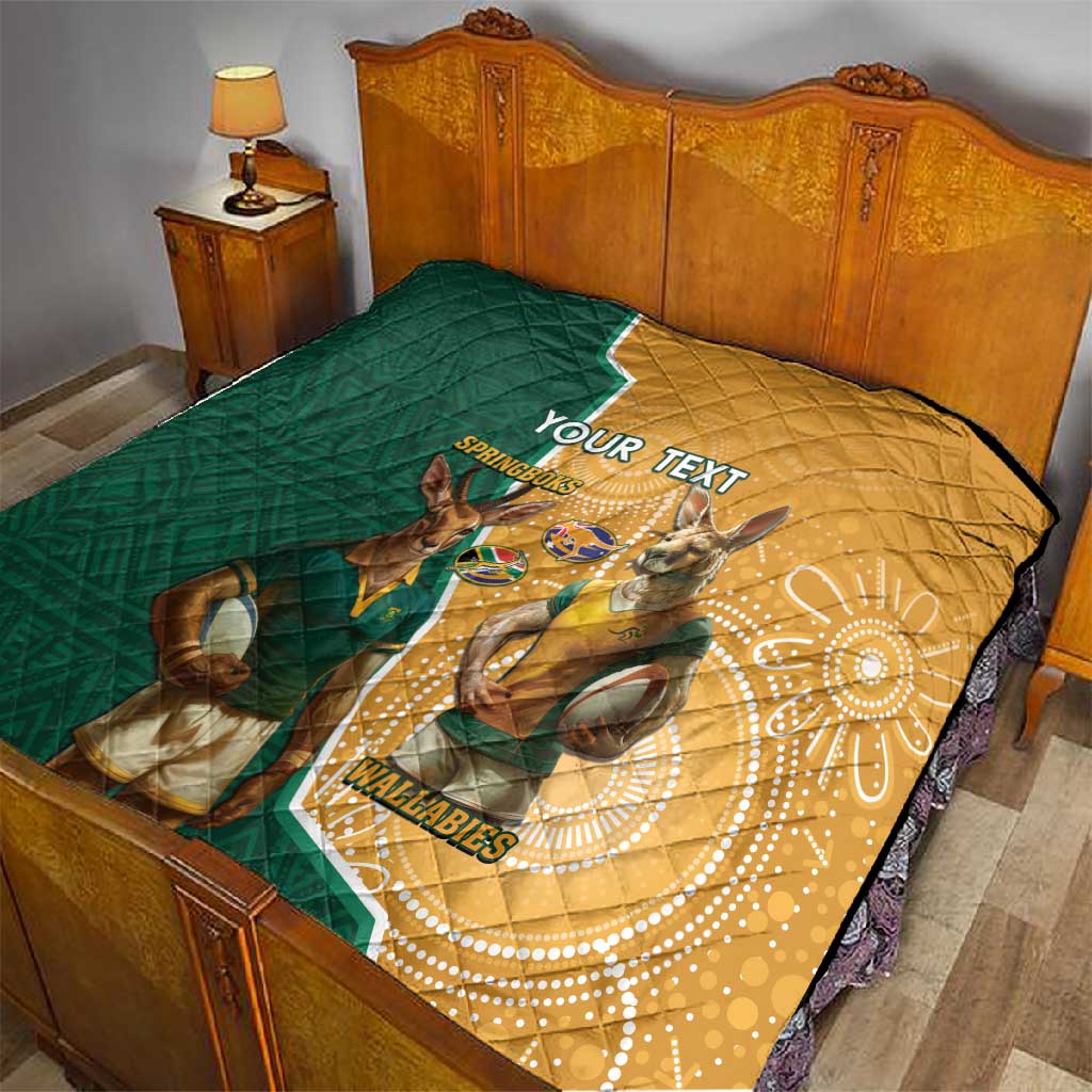Personalised South Africa And Australia Rugby Quilt 2024 Springboks Wallabies Mascots Together LT14