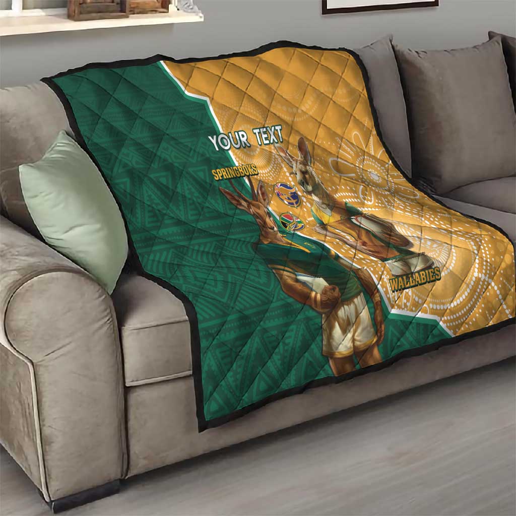 Personalised South Africa And Australia Rugby Quilt 2024 Springboks Wallabies Mascots Together LT14
