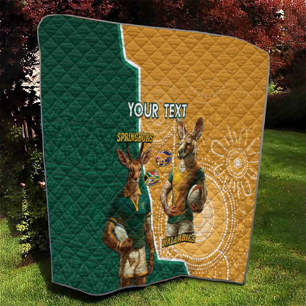 Personalised South Africa And Australia Rugby Quilt 2024 Springboks Wallabies Mascots Together LT14