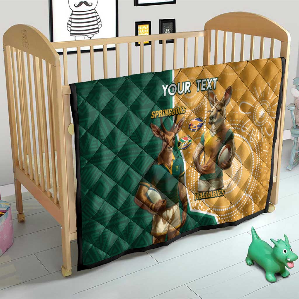 Personalised South Africa And Australia Rugby Quilt 2024 Springboks Wallabies Mascots Together LT14
