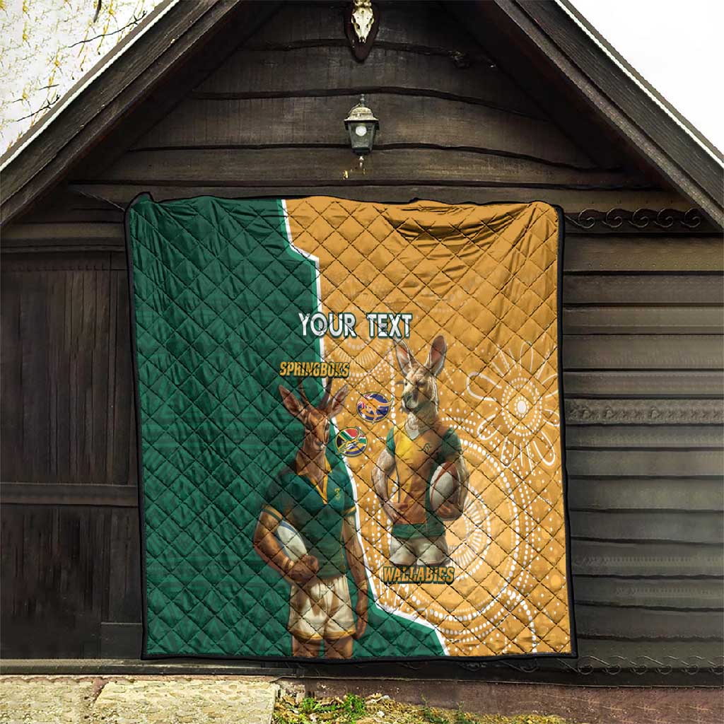 Personalised South Africa And Australia Rugby Quilt 2024 Springboks Wallabies Mascots Together LT14