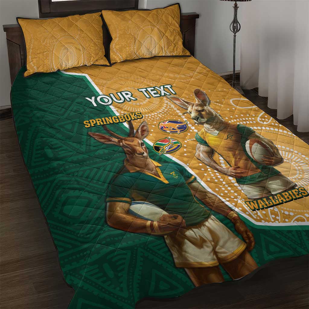 Personalised South Africa And Australia Rugby Quilt Bed Set 2024 Springboks Wallabies Mascots Together LT14