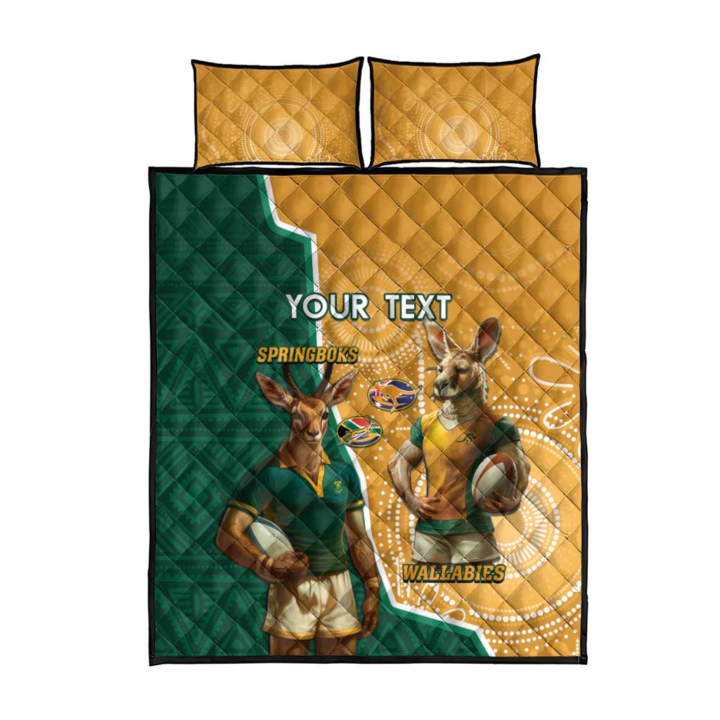 Personalised South Africa And Australia Rugby Quilt Bed Set 2024 Springboks Wallabies Mascots Together LT14