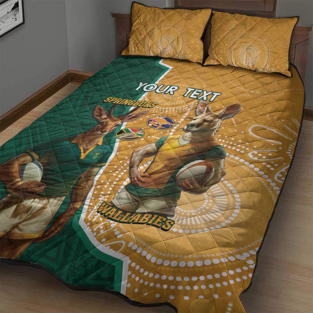 Personalised South Africa And Australia Rugby Quilt Bed Set 2024 Springboks Wallabies Mascots Together LT14