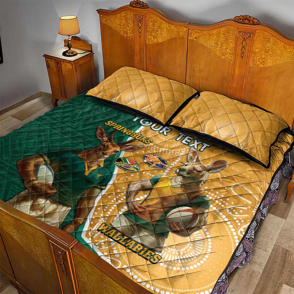 Personalised South Africa And Australia Rugby Quilt Bed Set 2024 Springboks Wallabies Mascots Together LT14