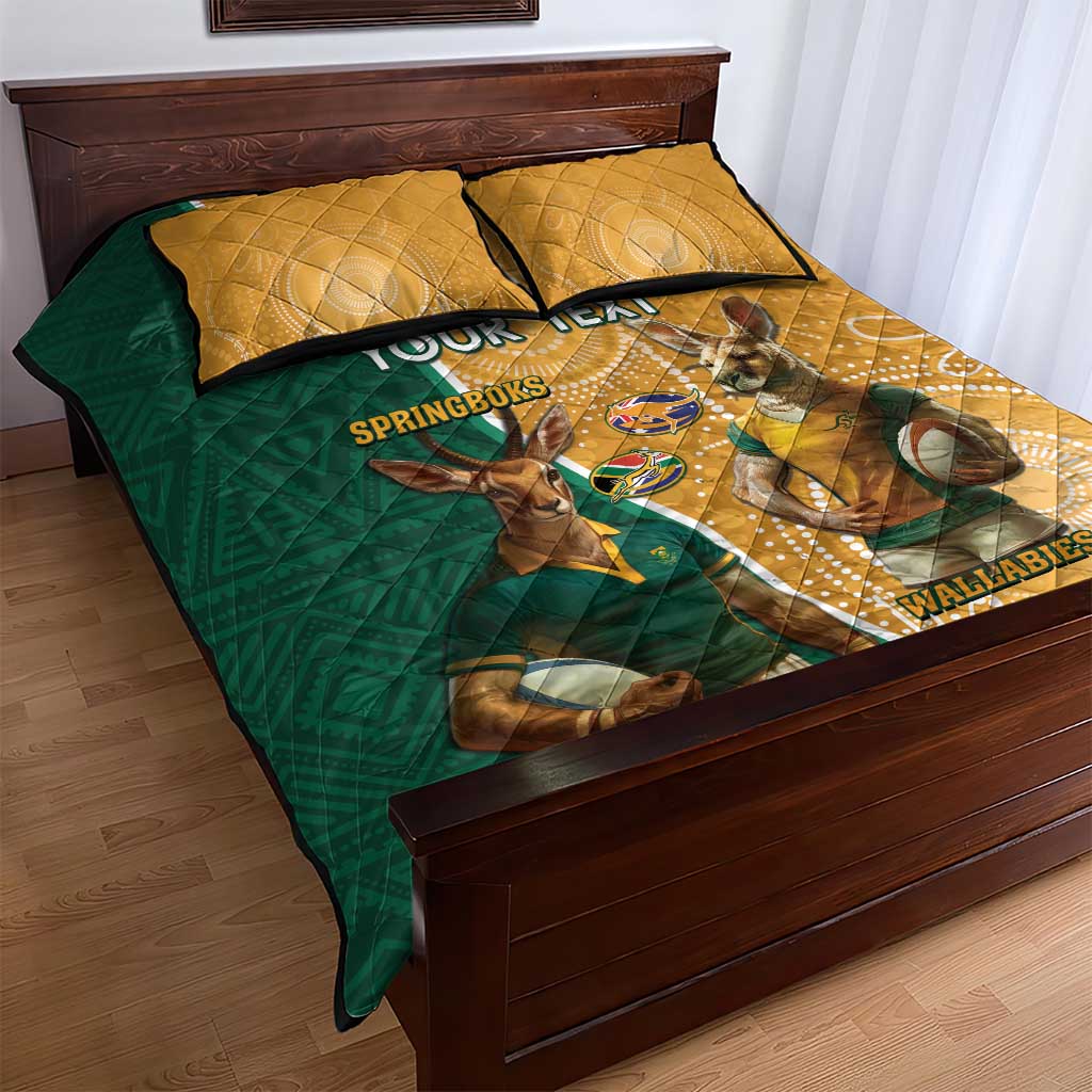 Personalised South Africa And Australia Rugby Quilt Bed Set 2024 Springboks Wallabies Mascots Together LT14