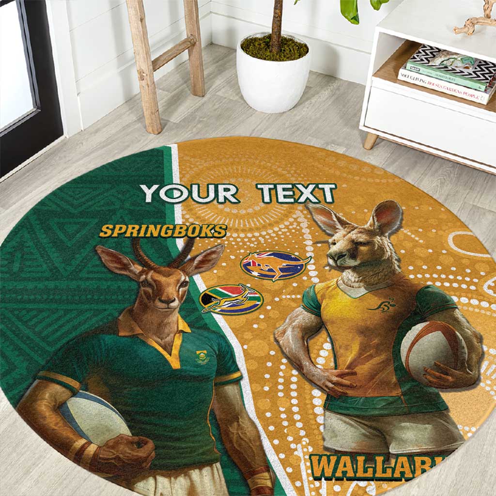 Personalised South Africa And Australia Rugby Round Carpet 2024 Springboks Wallabies Mascots Together LT14