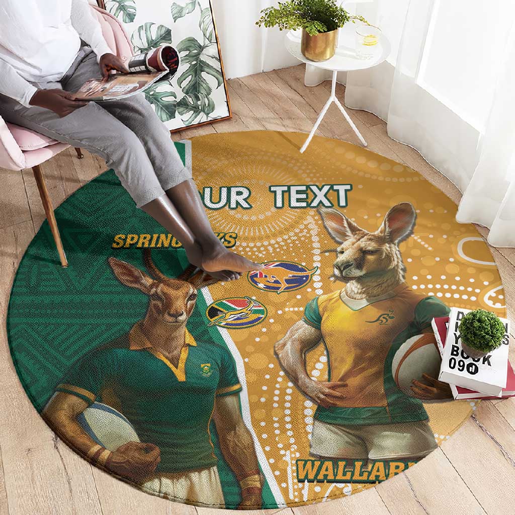 Personalised South Africa And Australia Rugby Round Carpet 2024 Springboks Wallabies Mascots Together LT14
