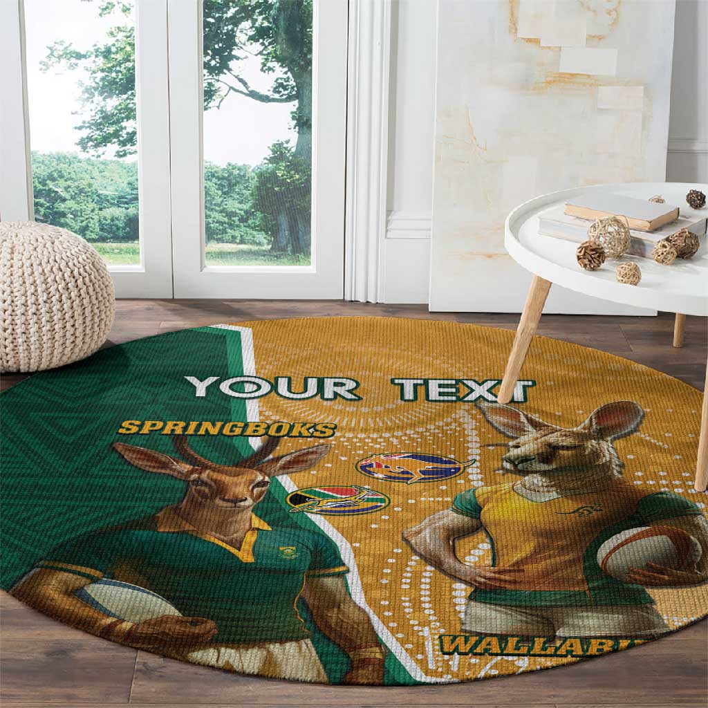Personalised South Africa And Australia Rugby Round Carpet 2024 Springboks Wallabies Mascots Together LT14