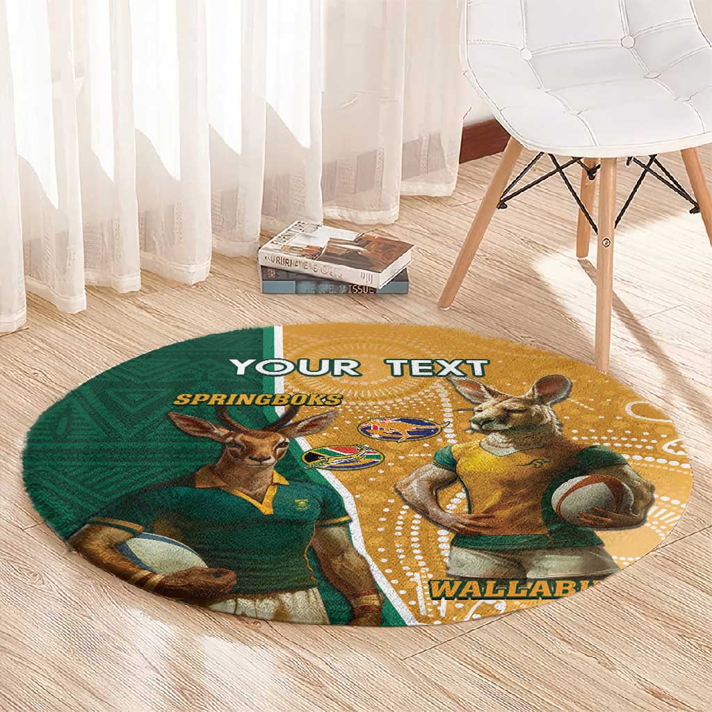 Personalised South Africa And Australia Rugby Round Carpet 2024 Springboks Wallabies Mascots Together LT14