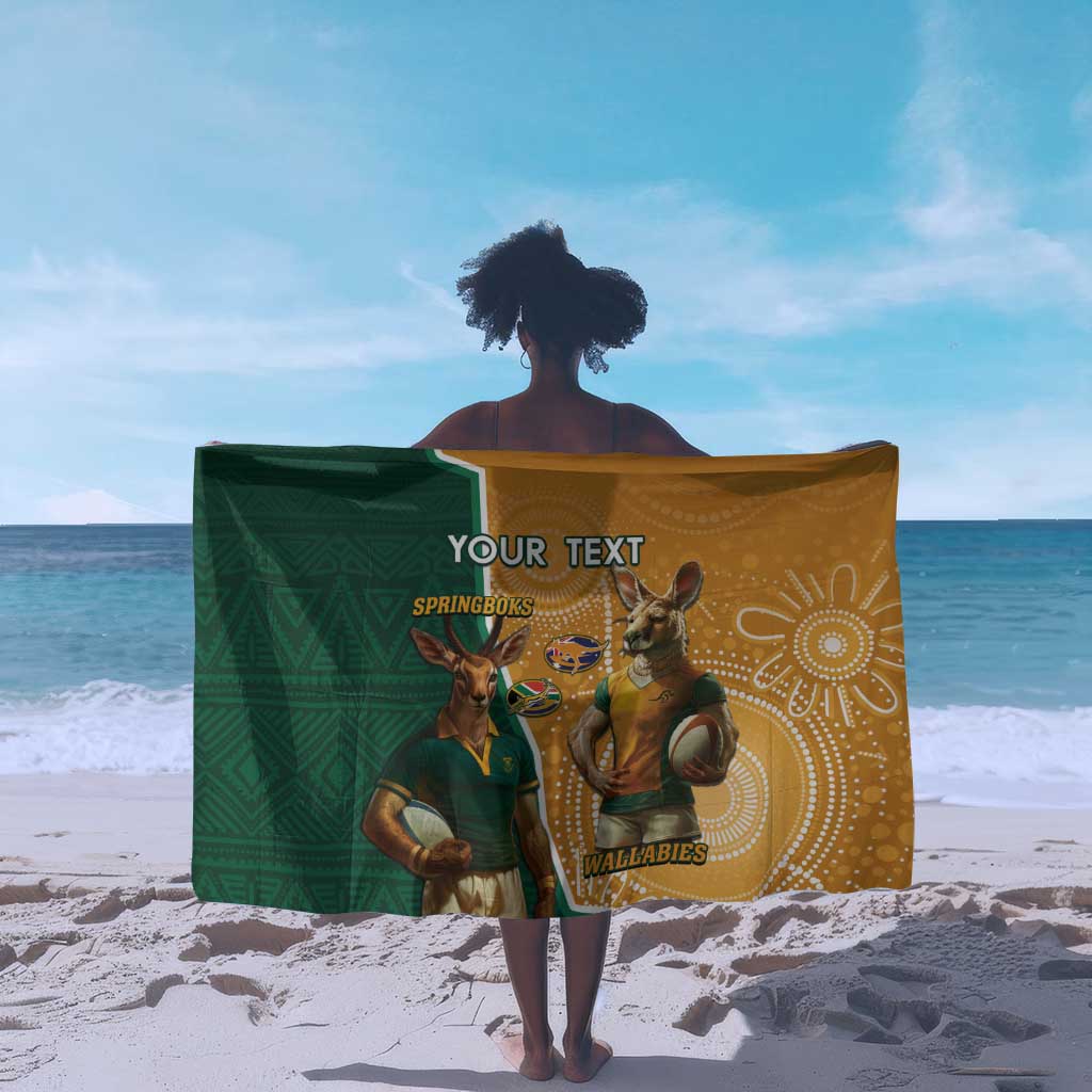 Personalised South Africa And Australia Rugby Sarong 2024 Springboks Wallabies Mascots Together LT14