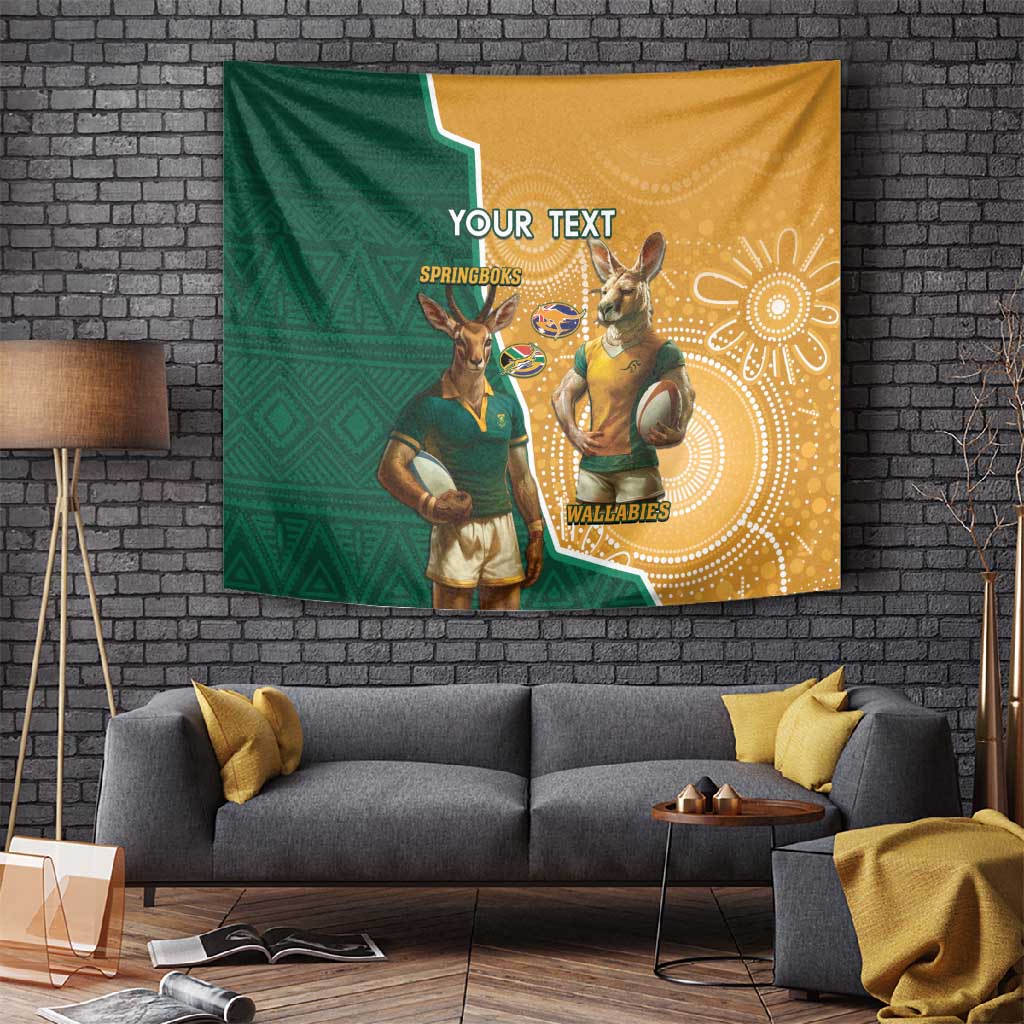 Personalised South Africa And Australia Rugby Tapestry 2024 Springboks Wallabies Mascots Together LT14