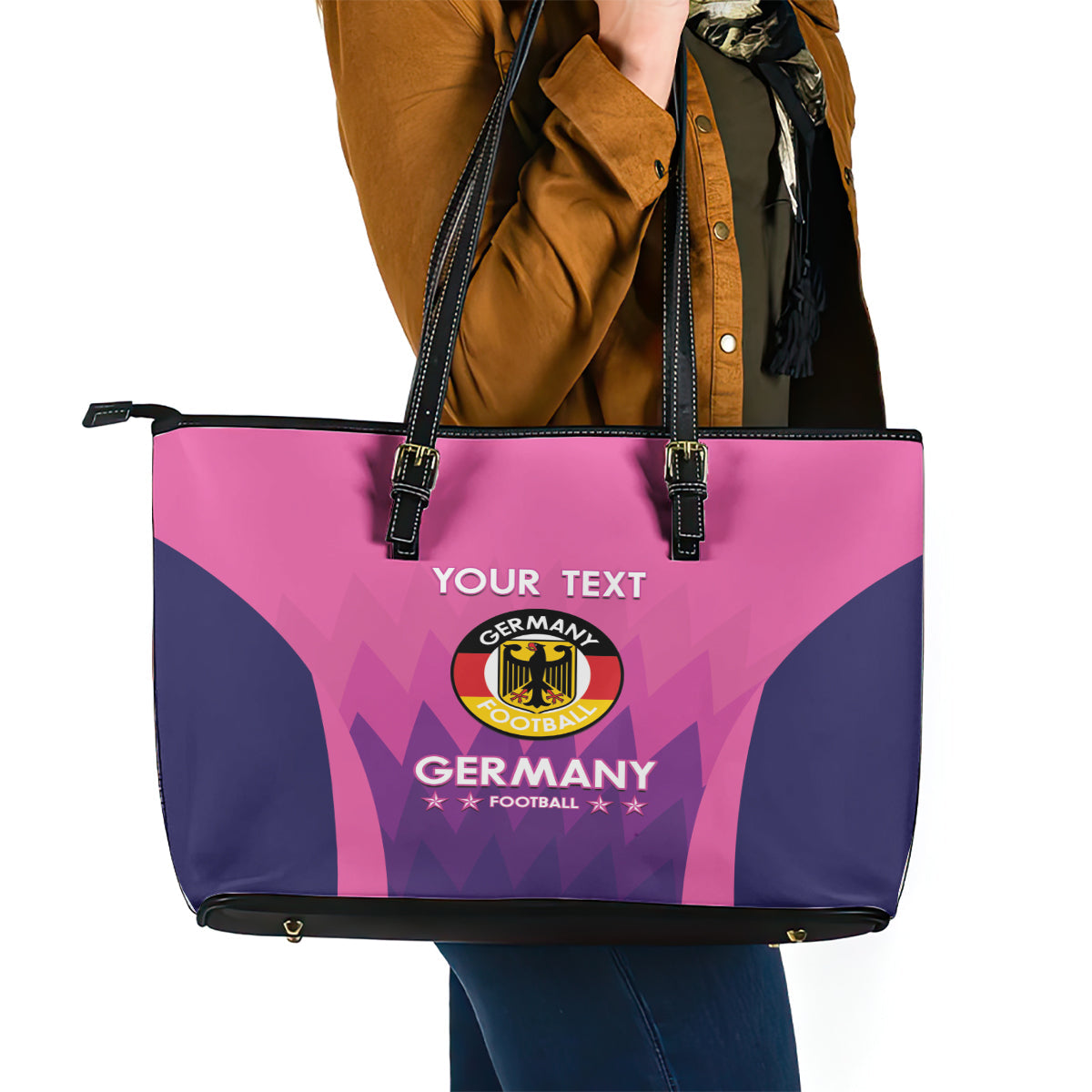 Custom Germany Football Leather Tote Bag 2024 Nationalelf - Pink Version LT14