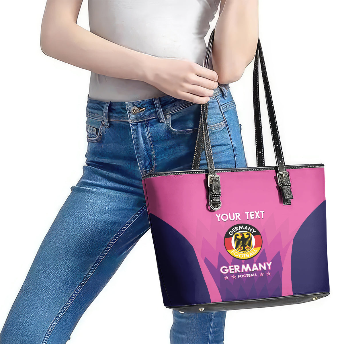 Custom Germany Football Leather Tote Bag 2024 Nationalelf - Pink Version LT14