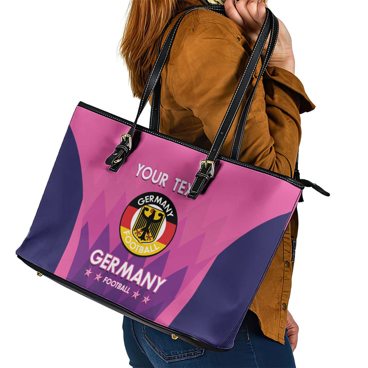 Custom Germany Football Leather Tote Bag 2024 Nationalelf - Pink Version LT14