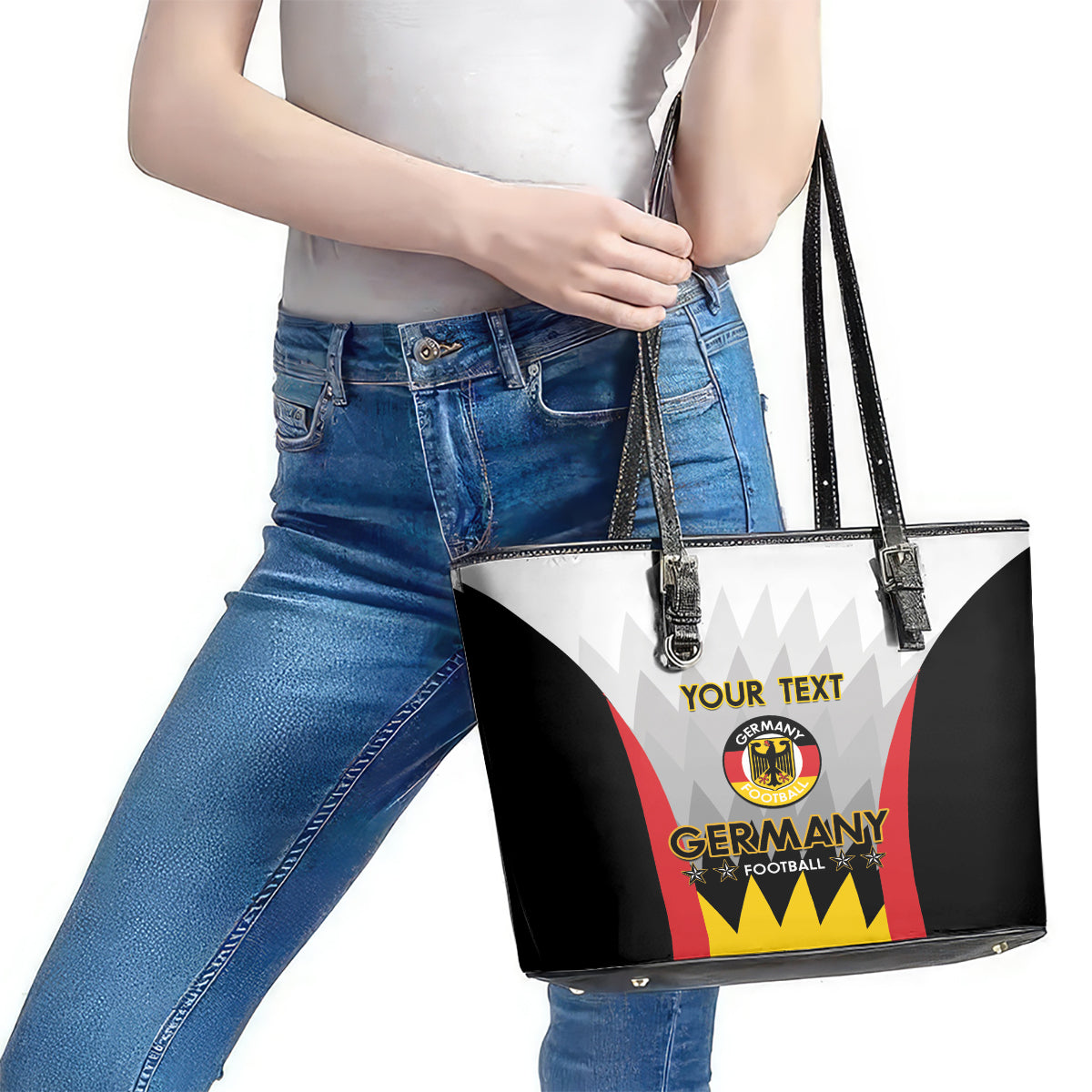 Custom Germany Football Leather Tote Bag 2024 Nationalelf - White Version LT14