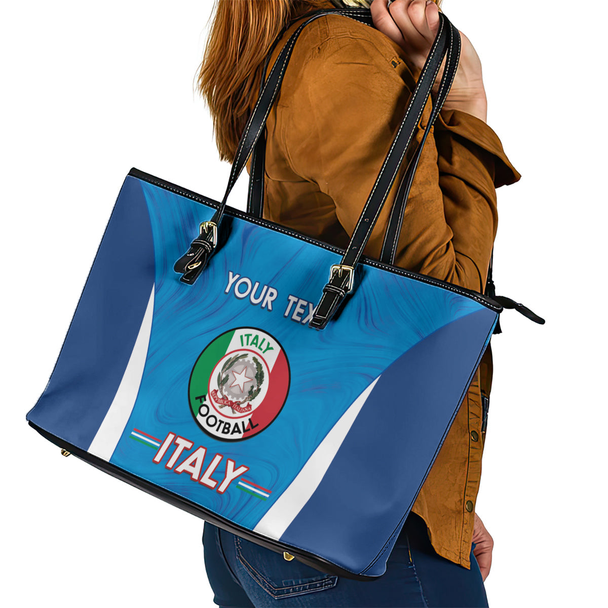 Custom Italy Football Leather Tote Bag 2024 Gli Azzurri Marble Pattern LT14